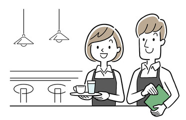 ベクターイラスト素材：カフェで働くの男性と女性
