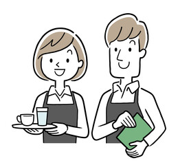 ベクターイラスト素材：カフェ、飲食店で働くの男性と女性

