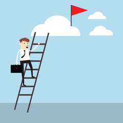 Successful,vector businessman rising up to goal