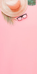 Summer sale collection concept on pink background. web banner size.