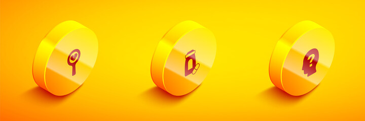 Set Isometric Broken heart or divorce, Sedative pills and Head with question mark icon. Vector