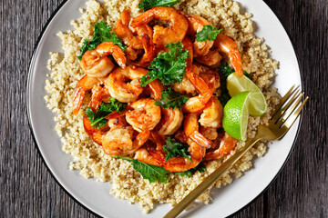 grilled spicy prawns with kale quinoa salad