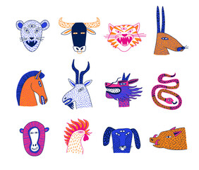  Funky Chinese zodiac animals collection - 439871745