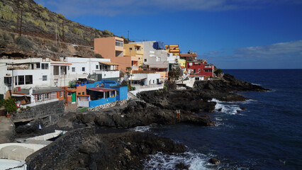 Fototapeta na wymiar Picturesque village on the sea, in the rocks, Boca Cangrejo, Tenerife, Canary islands