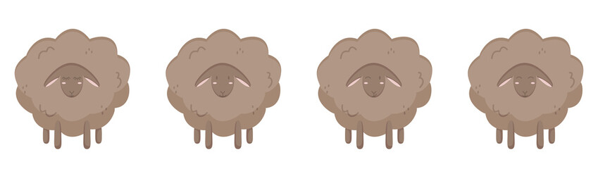 Set of cute sheep with different emotions. Vector illustration of a lamb for a nursery with animals. Isolated elements on a white background. Stickers and posters and cards for kids