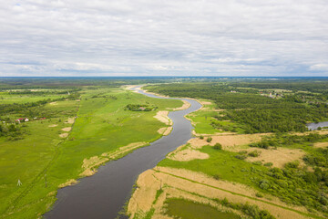 Fototapeta na wymiar Aerial view of the canals near Polessk town, Kaliningrad region
