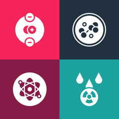 Set pop art Acid rain and radioactive cloud, Atom, Molecule and icon. Vector