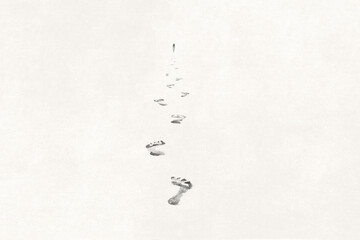 Illustration of footsteps in the sand, abstract concept - obrazy, fototapety, plakaty