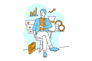 business man sit for doing business illustration hand draw