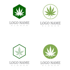 Cannabis Marijuana Hemp Pot Leaf Silhouettes Logo Vector