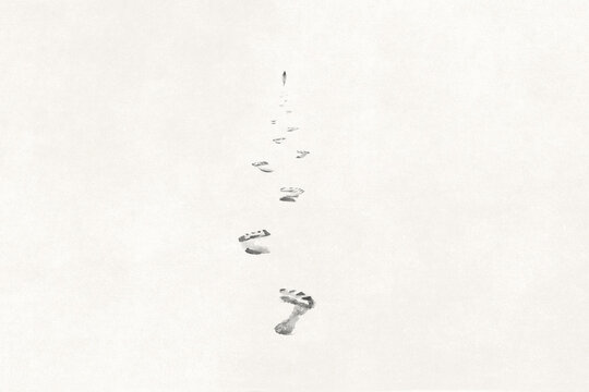Illustration of footsteps in the sand, abstract concept