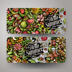 Cartoon cute doodles Summer Nature horizontal banners set