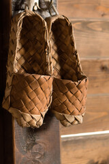 home decor in rustic style - old birch bark bast shoes (russian souvenir)