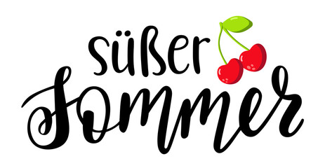 Sweet Summer in german language hand drawn lettering logo icon. Vector summer phrases elements for planner, calender, organizer, cards, banners, posters, mug, scrapbooking, pillow case, phone cases.
