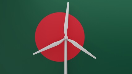 Large wind turbine in center with a background of the country flag of Bangladesh © Global Image Archive