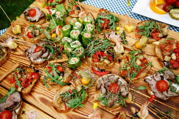 A lot of different snacks at a catered event.