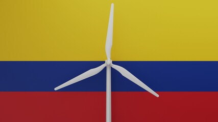 Large wind turbine in center with a background of the country flag of Colombia © Global Image Archive