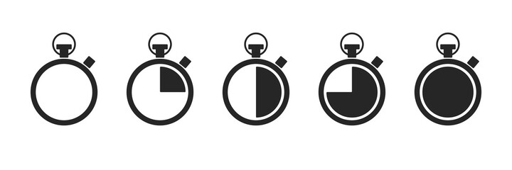 Set of timer and stopwatch icons. Quick time icon, fast deadline, countdown timer collection, rapid line symbol. Vector illustration