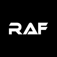 RAF letter logo design with black background in illustrator, vector logo modern alphabet font overlap style. calligraphy designs for logo, Poster, Invitation, etc.