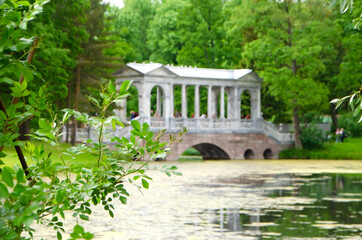 Saint Petersburg, Russia - June 2021: Marble bridge in Catherine park, Tsarskoe Selo (Pushkin)