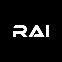 RAI letter logo design with black background in illustrator, vector logo modern alphabet font overlap style. calligraphy designs for logo, Poster, Invitation, etc. - obrazy, fototapety, plakaty
