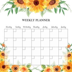 cute summer weekly planner with watercolor floral background