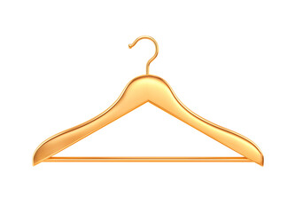 Golden clothes hanger isolated on white. Clipping path icluded