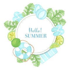 summer banner with watercolor beach element