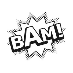Bam word in action explosion label for comic effect as vector icon