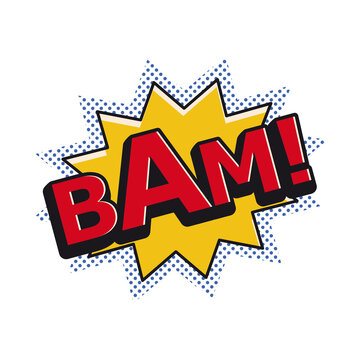 Bam word in action explosion label for comic effect as vector icon