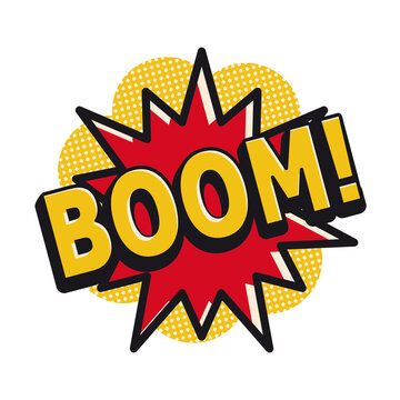 Boom word in action explosion label for comic effect as vector icon