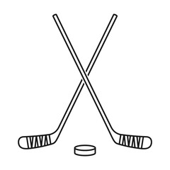 Ice hockey sticks and hockey puck as logo in vector icon - obrazy, fototapety, plakaty
