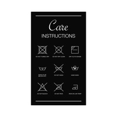 Garment care instuctions card with laundry symbols in vector icon