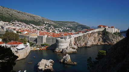 Walls of Dubrovnik, the picturesque city of Dubrovnik with its walls, from above, Croatia
