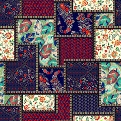 Multicolor vintage raster floral seamless pattern
