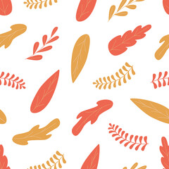 Fototapeta na wymiar Seamless Pattern Set nature abstract leaves. Collection of trendy foliages. Vector illustration.
