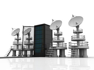 3d illustration satellite connected Data center server with satellite