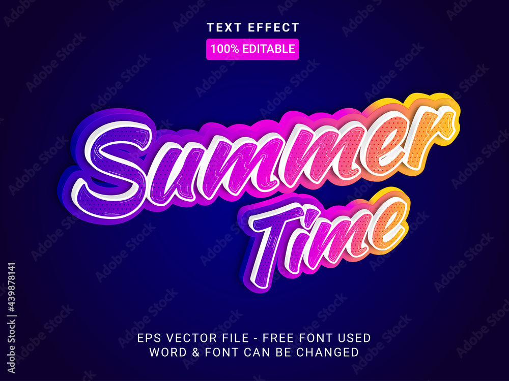 Fototapete summer time text effect style. editable font text effect with blue pink yellow gradient and pattern 