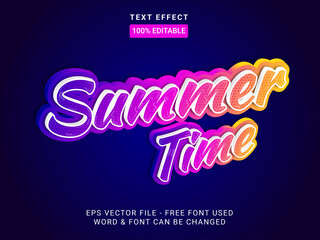 Summer time text effect style. Editable font text effect with blue pink yellow gradient and pattern texture.