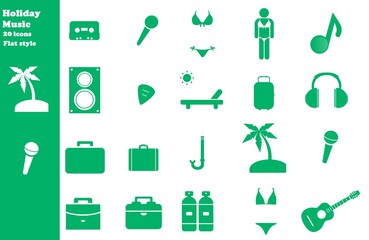 Vacance et musique en 20 icônes vertes, collection