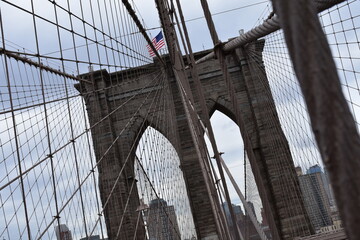 Iconic View of Brooklyn Bridge Building in New York, Manhattan, Brooklyn, United States of America,...