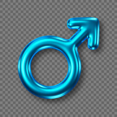 Shiny blue male gender symbol isolated on transparent background