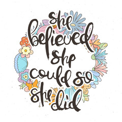 Hand lettering grunge card with flower background. Handcrafted doodle letters in retro style. Hand-drawn vintage typography