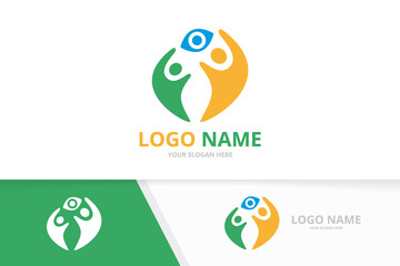 Vector eye and family logo combination. Unique vision and people logotype design template.