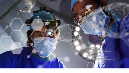 Animation of human brain and medical data processing over surgeons - Powered by Adobe