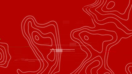 Animation of digital interface on screen with topographic lines with glitch on red background - Powered by Adobe