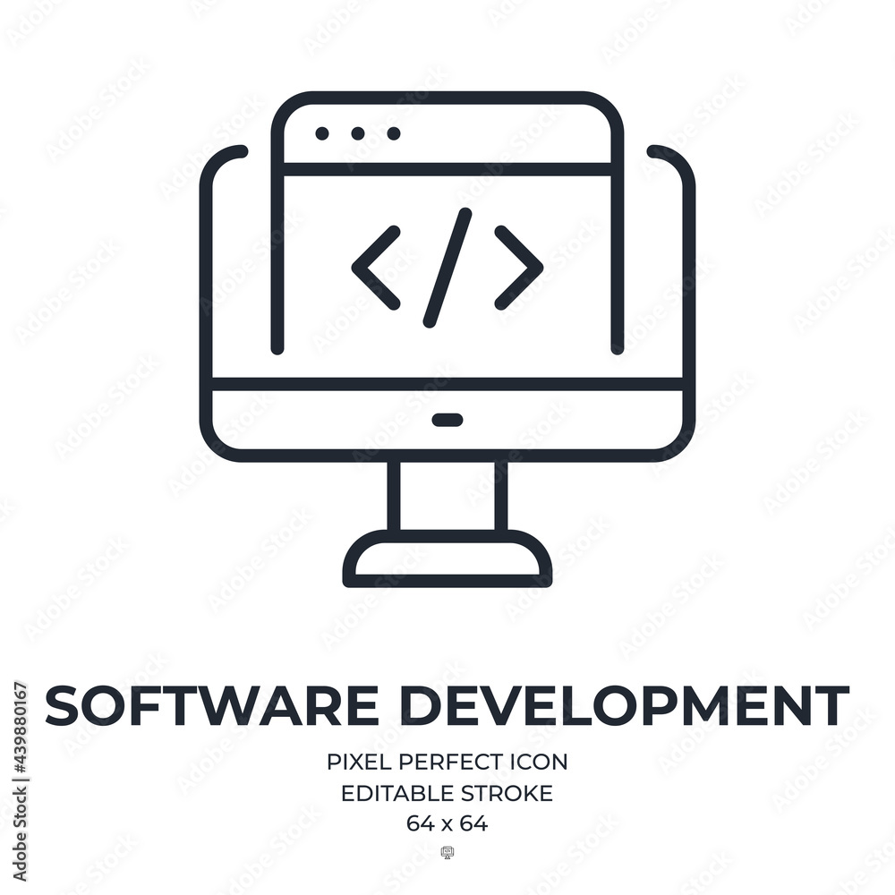 Wall mural software development concept editable stroke outline icon isolated on white background flat vector i