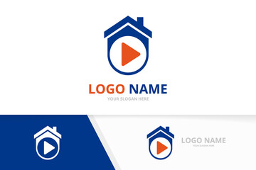 Real estate and record logo combination. House and button play logotype design template.