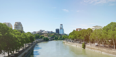 Fototapeta na wymiar Tbilisi city landmark on bright sunny day