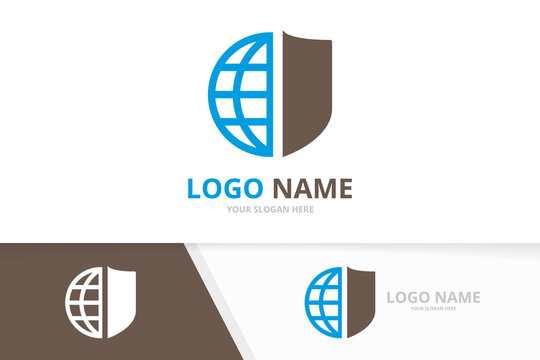 Vector shield and earth logo combination. Security world logotype design template.